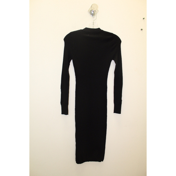 Black Distressed Long Sleeve Midi Sweater Dress - Picture 4 of 5